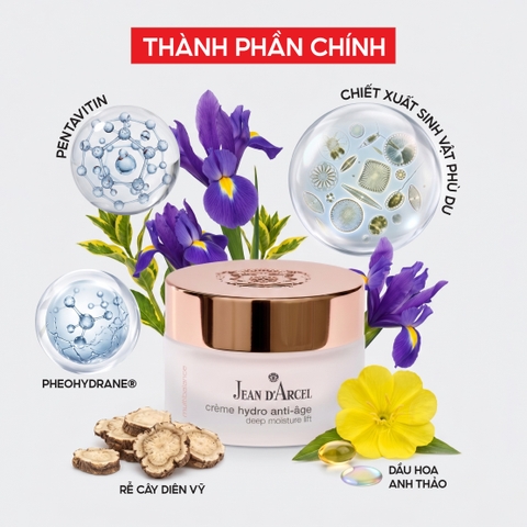 J183 Kem dưỡng ẩm giúp giảm nhăn và săn chắc da Crème Hydro Anti-âge - Jean d'Arcel