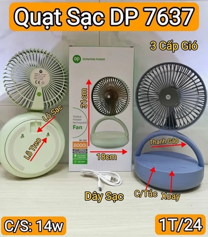 Quạt Tích Điện DP 7637 Xoay Có Led Loại Xịn (30) '