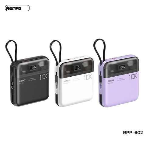 PIN SẠC NHANH 22.5W REMAX RPP-602 10.000MAH DỰ PHÒNG KÈM CÁP LIỀN PIN, TRONG SUỐT LỘ MẠCH CHÍNH HÃNG LOẠI 1 (25) '