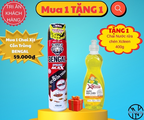 KM CHAI XỊT MUỖI PROMAX BENGAL CHÍNH HÃNG DIỆT 8 LOẠI CÔN TRÙNG ( MUA 1 TẶNG 1 NƯỚC RỬA CHÉN XCLEEN 400g) (6)