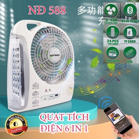 Quạt Đèn Loa Tích Điện 6 Chức Năng Trong 1 Size To (39) '