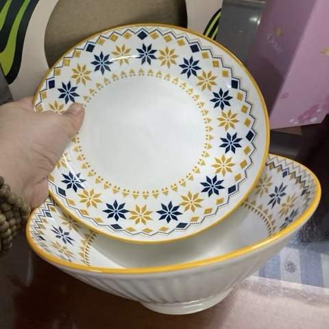 BỘ TÔ DĨA SỨ HOẠ TIẾT HOA VĂN ĐẸP (5)