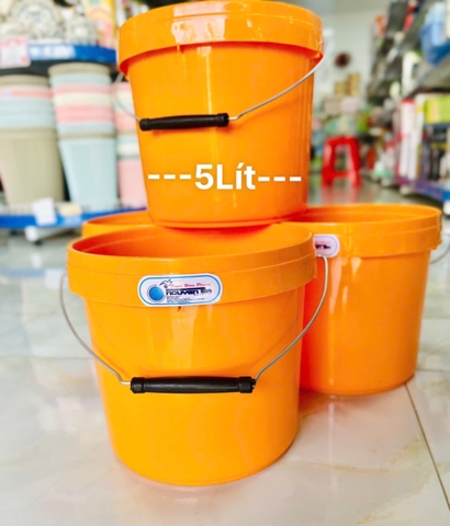 Thùng Bê, Xô Nhựa Vàng 5L Nguyên Ba , Dầy Nặng (2)