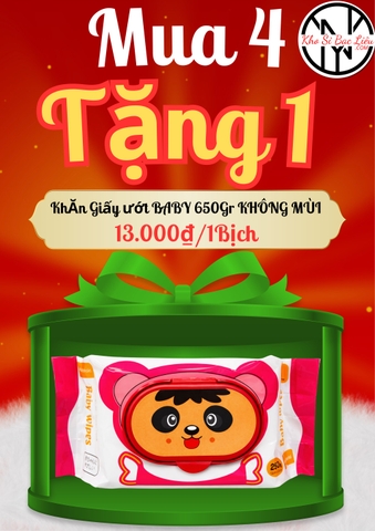 KM🎁Khăn Giấy Ướt Bịch Lớn 600 -650grm ( Trọng Lượng Giấy 250g) Baby không mùi ( MUA 4 TẶNG 1) ( TẶNG THÌ KO CK( 2)