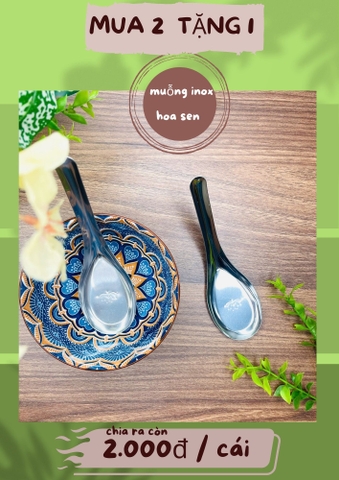 KM MUỖNG INOX TRUYỀN THỐNG BÔNG SEN ( MUA 2 TẶNG 1) ( ko ck ) '