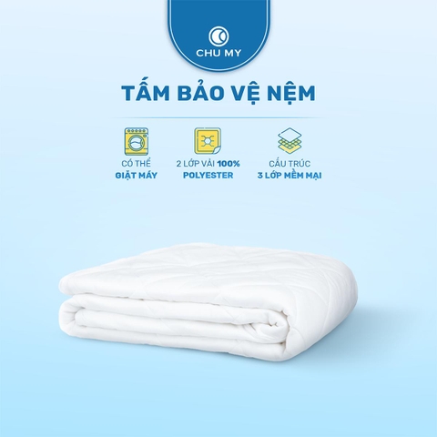 Tấm bảo vệ đệm cao cấp 3 lớp chần bông ô vuông - Ngăn nước bụi bẩn - Giữ sạch nệm