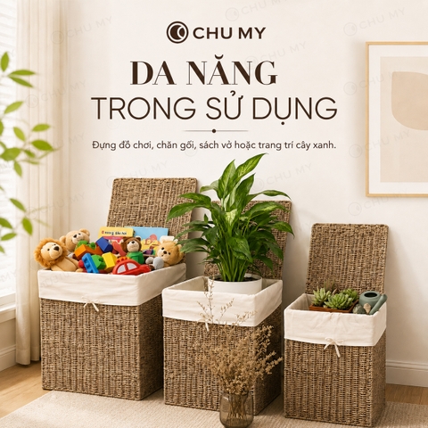 Thùng Cói Đa Năng Có Vải Lót – Giỏ Đựng Đồ Tự Nhiên Bền Đẹp