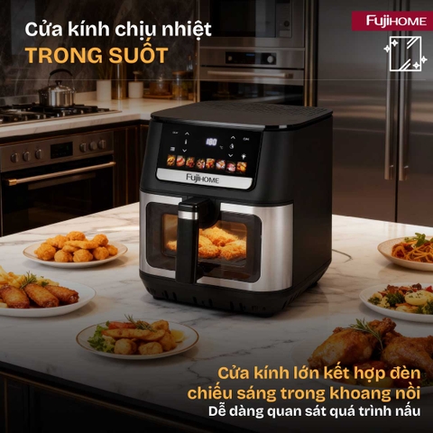 Nồi chiên không dầu Fujihome A9DH 9L có đèn và cửa kính – nhiệt trên dưới