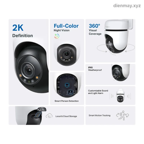 Camera Wi-Fi ngoài trời quay quét Tapo C510W 2K 2304x1296 - Sân vườn, cổng nhà, cửa hàng cần camera ngoài trời quay quét