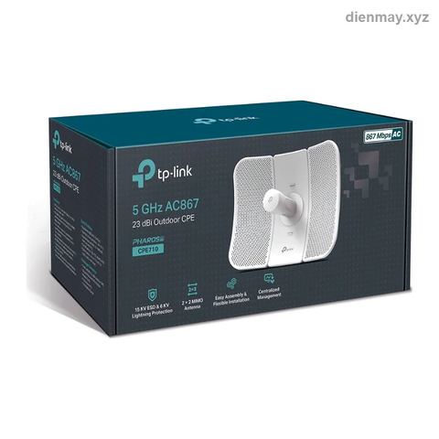 CPE ngoài trời 5 GHz 300Mbps 13dBi Pharos TP-Link CPE710 - Truyền dẫn không dây ngoài trời giữa các điểm cách xa, camera giám sát, ISP nhỏ