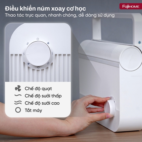 Máy sưởi gốm Fujihome FHB6000M 1500W – núm xoay đơn giản, dùng được nhà tắm