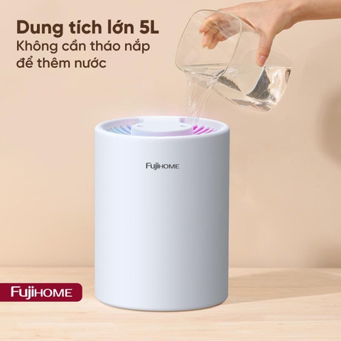 Máy tạo ẩm Fujihome HM05A 5L cắm USB – 2 vòi sương, đèn ngủ 7 màu cho phòng ngủ