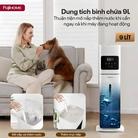 Máy tạo ẩm Fujihome HM09UV2 bình 9L – phòng điều hòa dịu ẩm suốt đêm