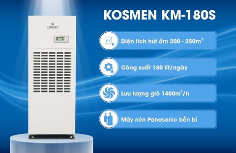 MÁY HÚT ẨM CÔNG NGHIỆP KOSMEN KM-180S (Phù hợp không gian 200 - 250m2) | Hàng chính hãng