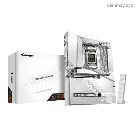 Mainboard Gigabyte B850 AORUS STEALTH ICE (AMD B850, Socket AM5, ATX, DDR5, Wi-Fi 7) - Build PC AM5 phong cách giấu dây, tông trắng