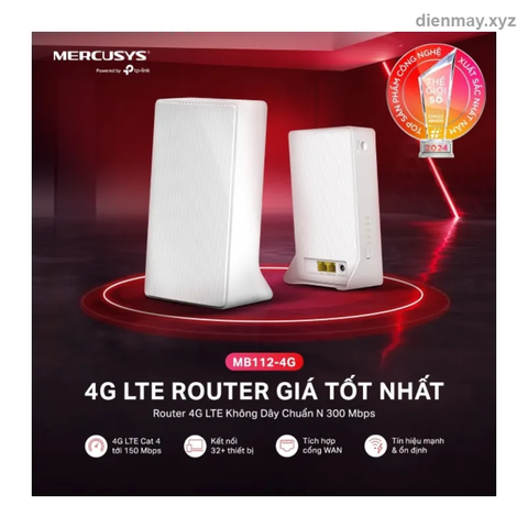 Router Wi-Fi 4G LTE Mercusys MB112-4G chuẩn N 300Mbps - Phòng trọ, căn hộ nhỏ cần phát Wi-Fi từ SIM 4G