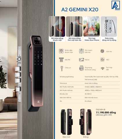 Khóa thông minh A2 Gemini X20, FaceID