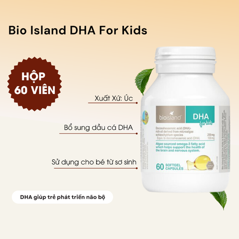 Dầu cá dha bio island for kids phát triển trí não cho bé hộp 60 viên