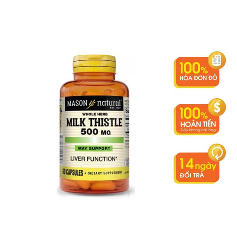 Viên Uống Bổ Gan Mason Natural Milk Thistle 500mg Lọ 60 Viên Hỗ Trợ Giải Độc, Bổ Gan, Cải Thiện Chức Năng Gan