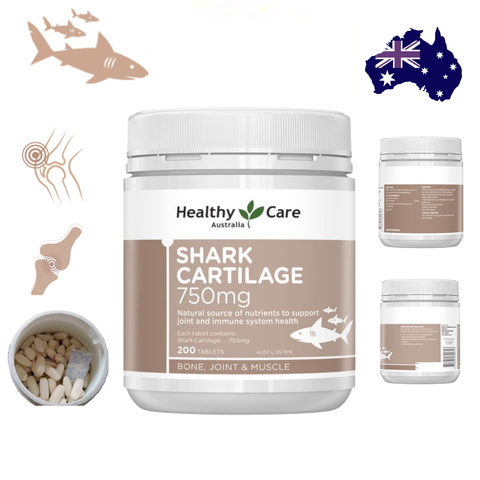Sụn vi cá Healthy Care shark cartilage 750mg hỗ trợ xương khớp hộp 200 viên
