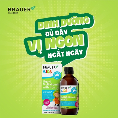 Siro vitamin tổng hợp và sắt cho trẻ từ 3 tuổi brauer liquid multivitamin with iron tăng đề kháng chai 200ml