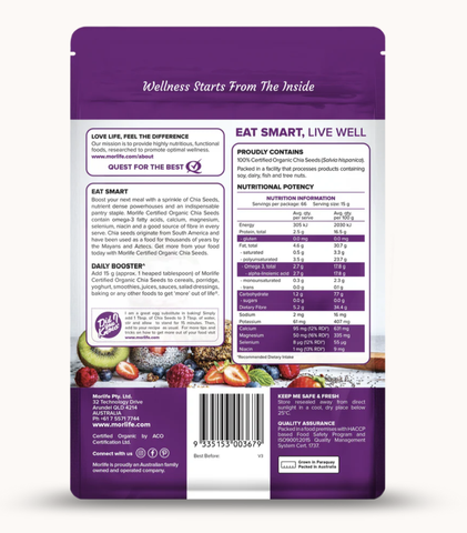 Hạt Chia Hữu Cơ Morlife Certified Organic Chia Seeds 1kg Siêu Thực Phẩm Giàu Protein, Omega-3 & Chất Xơ Hữu Cơ Tự Nhiên