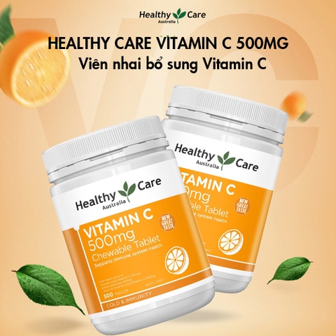 Viên nhai Vitamin C 500mg Chewable Healthy Care hỗ trợ làm đẹp da, tăng đề kháng 500 viên