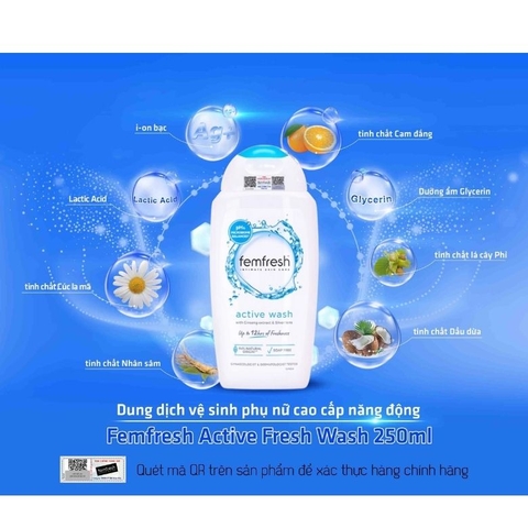 Dung dịch vệ sinh phụ nữ cao cấp năng động Femfresh Active Wash 250ml