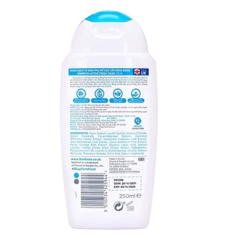 Dung dịch vệ sinh phụ nữ cao cấp năng động Femfresh Active Wash 250ml