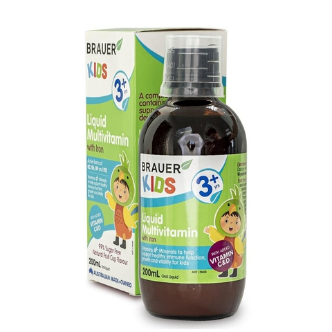 Siro vitamin tổng hợp và sắt cho trẻ từ 3 tuổi brauer liquid multivitamin with iron tăng đề kháng chai 200ml