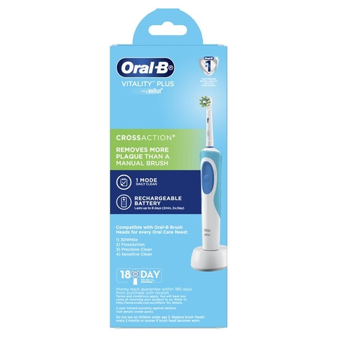 Bàn chải điện Oral B Vitality Plus Power Toothbrush Cross Action làm sạch mảng bám sâu trong từng kẽ răng