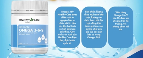 Omega 369 dầu cá hỗ trợ tim mạch, thị lực Healthy Care  Ultimate 200 viên