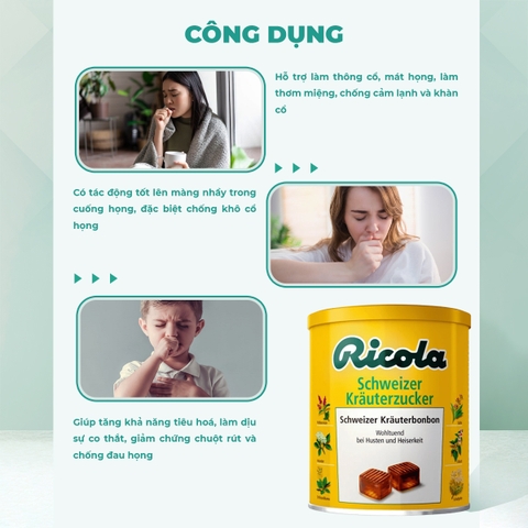 Kẹo thảo dược Ricola Original Herb 250g giảm ho, đau rát viêm họng