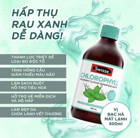Nước diệp lục Swisse Chlorophyll thanh lọc cơ thể nhập khẩu Úc 500ml (Xanh)