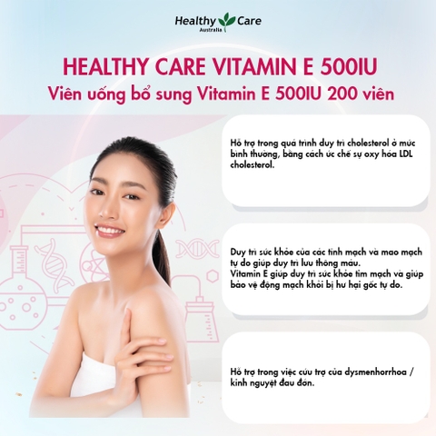 Vitamin E 500IU Healthy Care đẹp da, dưỡng tóc 200 viên