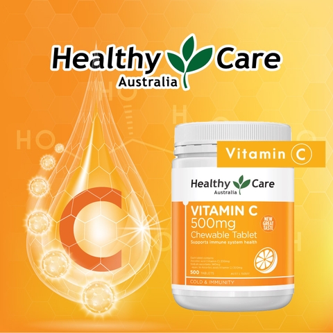 Viên nhai Vitamin C 500mg Chewable Healthy Care hỗ trợ làm đẹp da, tăng đề kháng 500 viên
