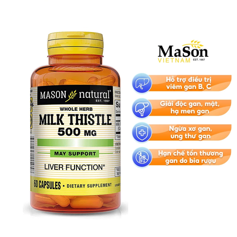 Viên Uống Bổ Gan Mason Natural Milk Thistle 500mg Lọ 60 Viên Hỗ Trợ Giải Độc, Bổ Gan, Cải Thiện Chức Năng Gan