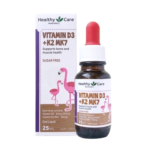 Siro hỗ trợ tăng chiều cao Vitamin D3 K2 MK7 Healthy Care cho trẻ sơ sinh 25ml
