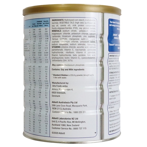 Sữa bột ensure  abbott vanilla 850g nội địa Úc hương vani giàu dinh dưỡng hộp 850g