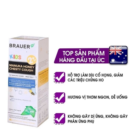 Siro giảm ho có đờm dạng lỏng Brauer Chesty Cough cho bé từ 2 tuổi trở lên 100ml