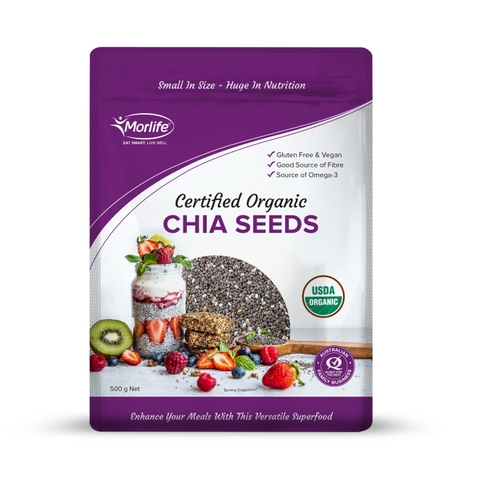 Hạt Chia Hữu Cơ Morlife Certified Organic Chia Seeds 500g - Siêu Thực Phẩm Giàu Protein, Omega-3 & Chất Xơ Hữu Cơ Tự Nhiên