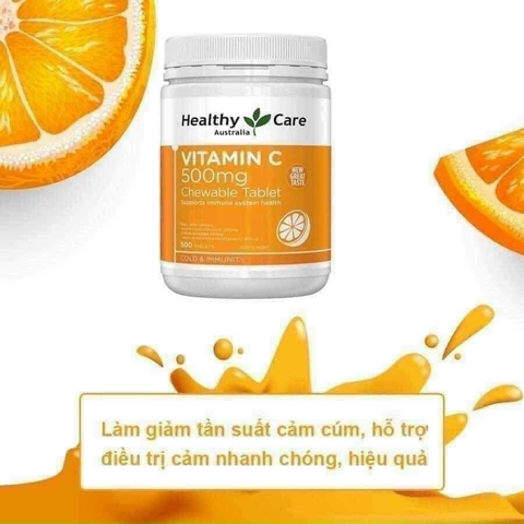 Viên nhai Vitamin C 500mg Chewable Healthy Care hỗ trợ làm đẹp da, tăng đề kháng 500 viên