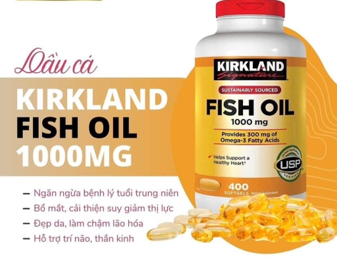 Dầu cá Fish Oil 1000mg Kirkland Signature sáng mắt, tăng thị lực hộp 400 viên