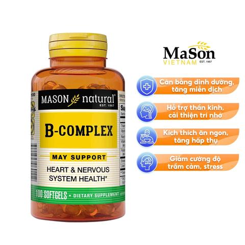 Mason Natural B-Complex 100 vên bổ sung vitamin nhóm B hỗ trợ sức khoẻ hệ thần kinh