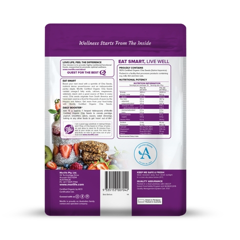Hạt Chia Hữu Cơ Morlife Certified Organic Chia Seeds 500g - Siêu Thực Phẩm Giàu Protein, Omega-3 & Chất Xơ Hữu Cơ Tự Nhiên