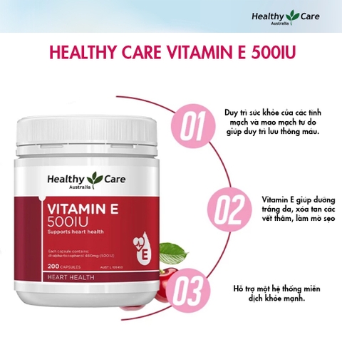 Vitamin E 500IU Healthy Care đẹp da, dưỡng tóc 200 viên