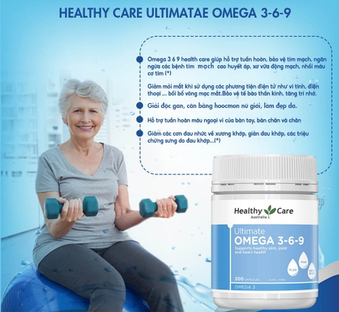 Omega 369 dầu cá hỗ trợ tim mạch, thị lực Healthy Care  Ultimate 200 viên