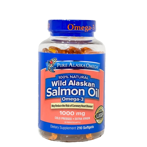 Dầu cá Hồi Pure Alaska Omega Wild Alaskan Salmon Oil Omega-3 1000mg 210 viên hỗ trợ tim mạch, huyết áp và trí não