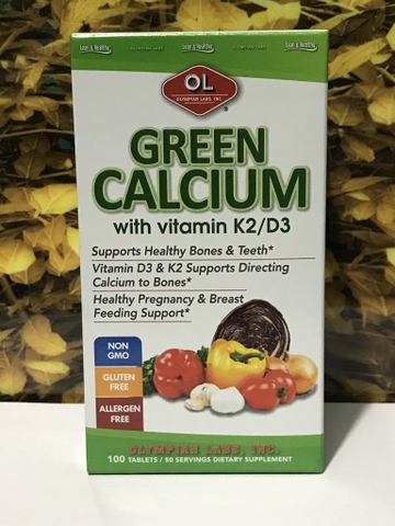 Bổ sung canxi hữu cơ cho cơ thể Olympian Labs Green Calcium with Vitamin K2/D3 hộp 100 viên