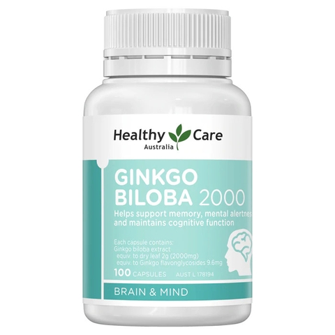 Bổ não ginkgo bibola 2000mg Healthy Care hỗ trợ tuần hoàn máu não hộp 100 viên
